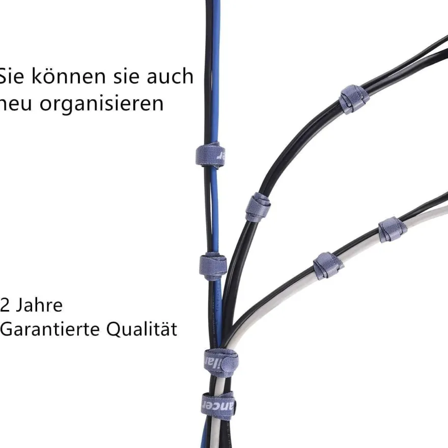 Klett Kabelbinder 20CM 50 Stück Wiederverwendbar Schwarz Fixierung Fixieren