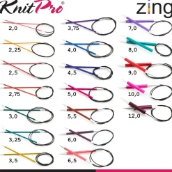 Knit Pro Zing Rundstricknadeln 60cm leicht glatte Oberfläche 19 Größen