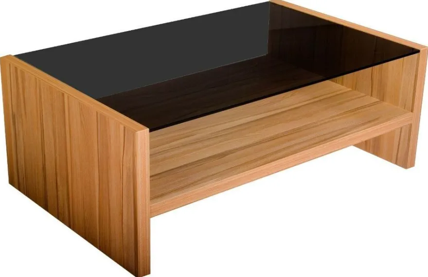 KOEL-A Couchtisch 110x69x41cm Parsolglas Ablage HPL-Kernbuche