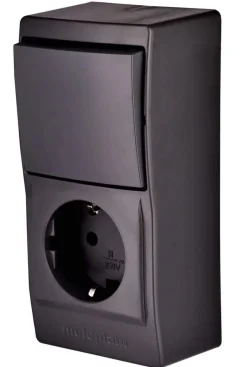 Kombi Steckdose Schalter und Steckdose Aufputz Weiss CE 250V 16A Dunkelgrau
