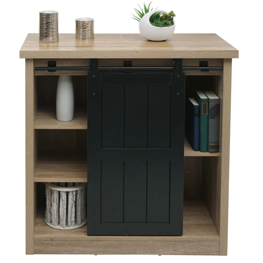 Kommode HWC-K75, Schrank, Schiebetüre 5 Staufächer, Holz-Optik Industrial 84x80x40cm