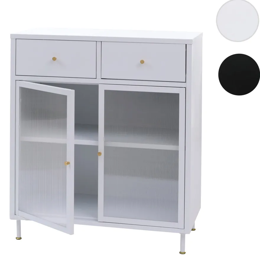 Kommode HWC-O87, Schrank Staufächer Schublade Industrial Metall Schilfglas 96x80x40cm