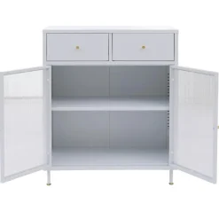 Kommode HWC-O87, Schrank Staufächer Schublade Industrial Metall Schilfglas 96x80x40cm