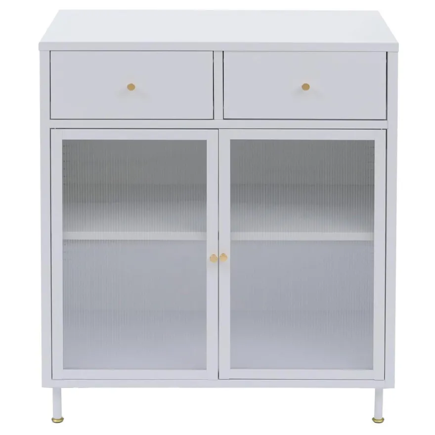 Kommode HWC-O87, Schrank Staufächer Schublade Industrial Metall Schilfglas 96x80x40cm