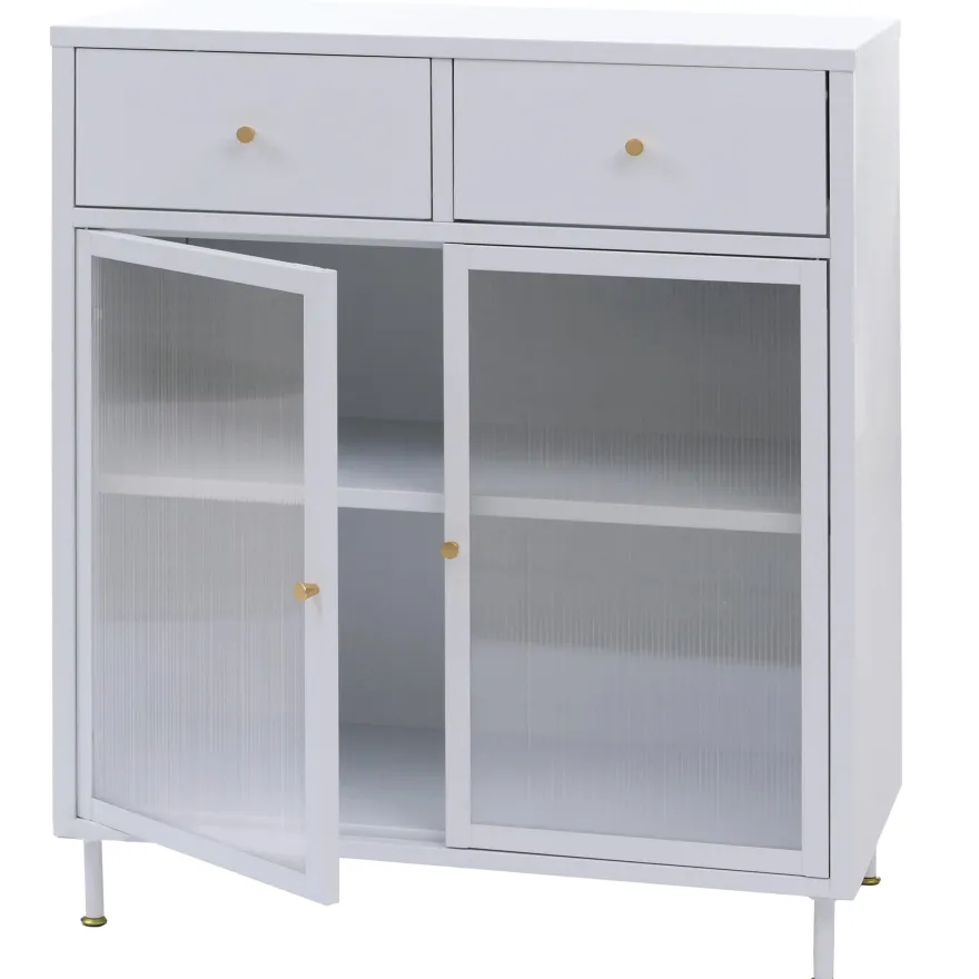 Kommode HWC-O87, Schrank Staufächer Schublade Industrial Metall Schilfglas 96x80x40cm