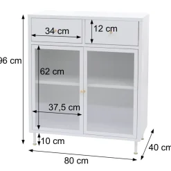 Kommode HWC-O87, Schrank Staufächer Schublade Industrial Metall Schilfglas 96x80x40cm