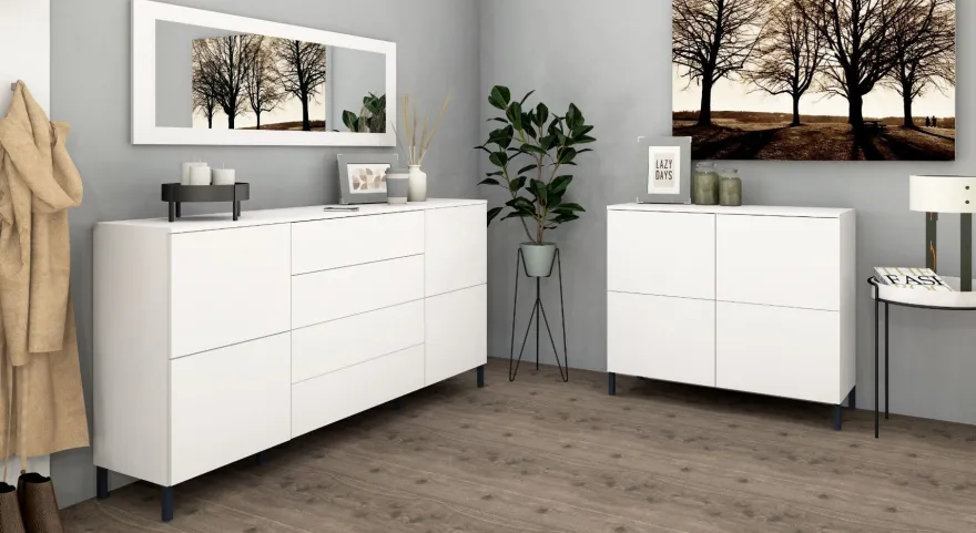 Kommode Sideboard Anrichte Schrank Haama in Weiß - Hochglanz und Matt 4T