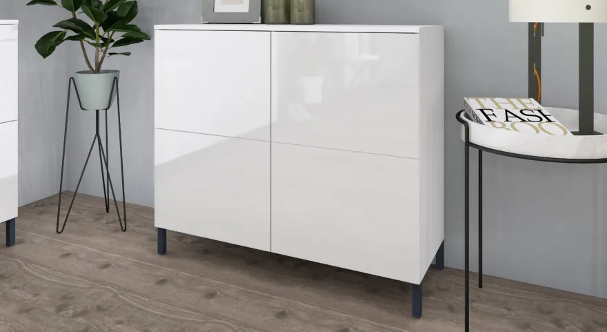Kommode Sideboard Anrichte Schrank Haama in Weiß - Hochglanz und Matt 4T