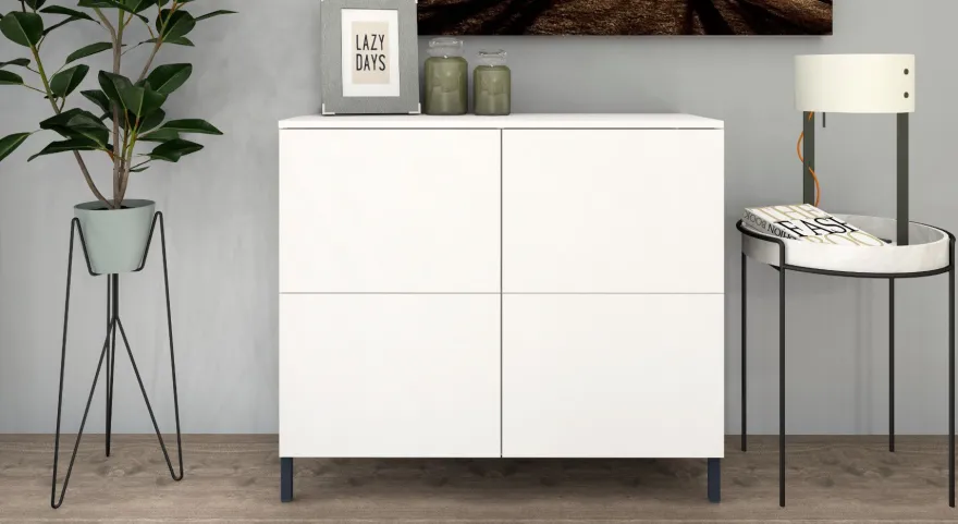 Kommode Sideboard Anrichte Schrank Haama in Weiß - Hochglanz und Matt 4T