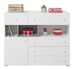 Kommode Sideboard Sigma SI - 12 mit 5 Schubladen und 1 Tür (Weiß Lux/ Beton)