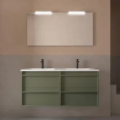 Komplett-Set ATTILA 1200 4 Schubladen GREEN SATIN + Waschtisch + Spiegel + Leuchte