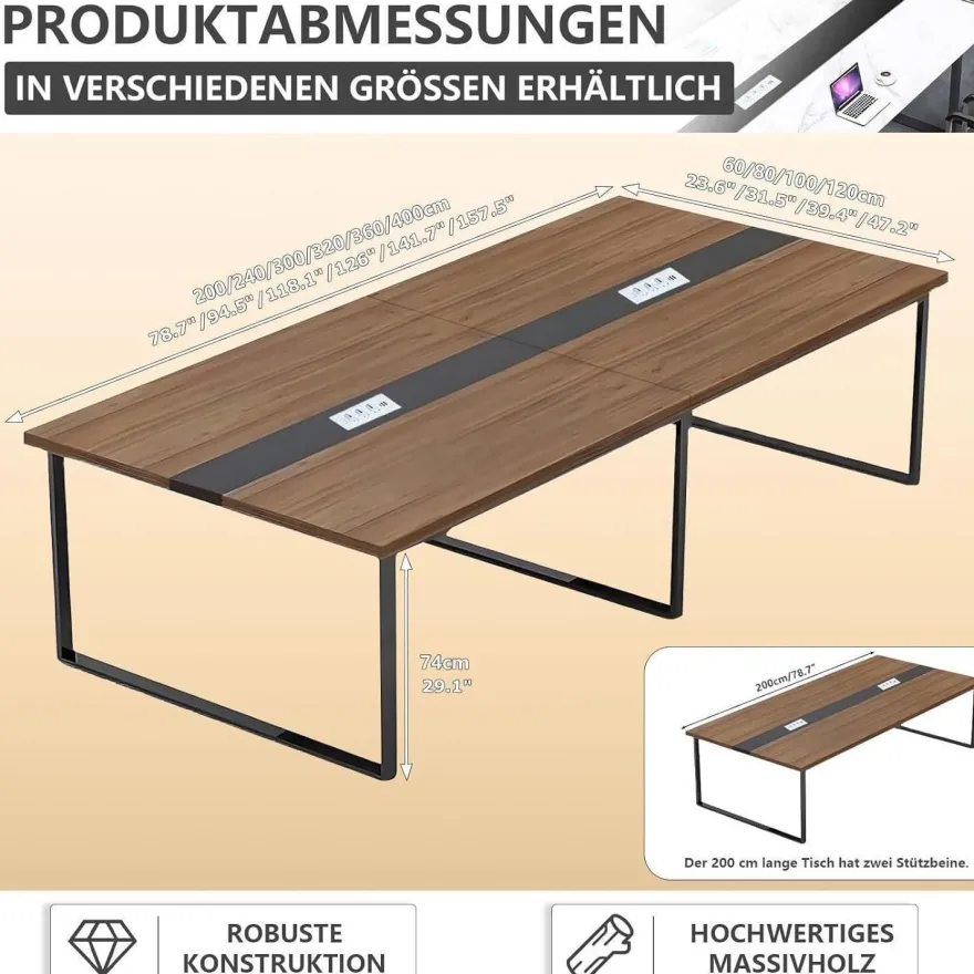 Konferenztisch C1 200x80cm mit Kabelmanagement - Moderner Besprechungstisch für