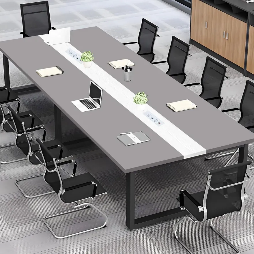 Konferenztisch mit Kabelmanagement, großer Besprechungstisch modern für Büro