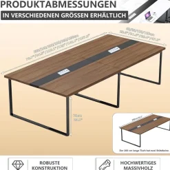 Konferenztisch mit Kabelmanagement, Großer Besprechungstisch Modern für Büro
