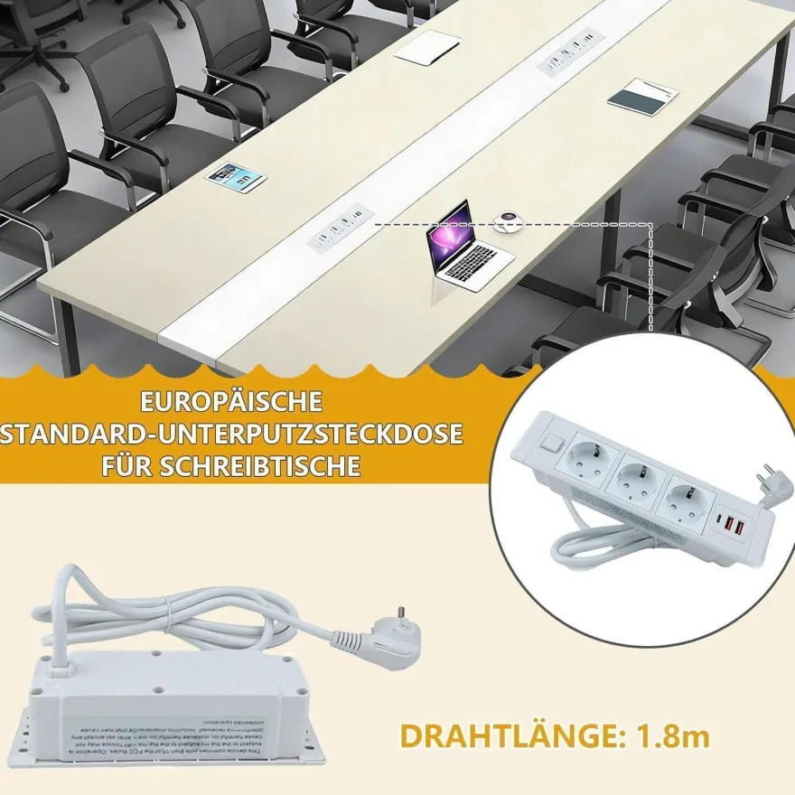 Konferenztisch mit Kabelmanagement, 200x120cm, Modern & Stabil für Büro