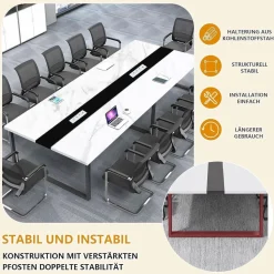 Konferenztisch 320x120cm mit Kabelmanagement, Moderner Besprechungstisch für