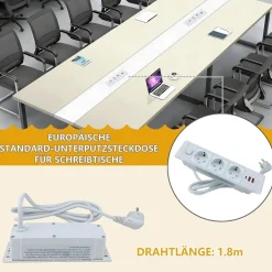 Konferenztisch 200x100cm mit Kabelmanagement - Moderner Besprechungstisch für