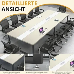 Konferenztisch 200x100cm mit Kabelmanagement - Moderner Besprechungstisch für
