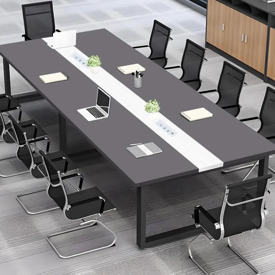 Konferenztisch 200x100cm mit Kabelmanagement - Moderner Besprechungstisch für
