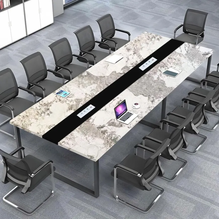 Konferenztisch 240x120cm mit Kabelmanagement, Moderner Besprechungstisch für