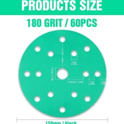 Kongming 60 Stück Schleifpapier 150mm Klett Körnung 180, 15 Loch für