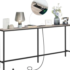 Konsolentisch mit Ladestation USB-Anschlüssen 200cm Grau Sofatisch