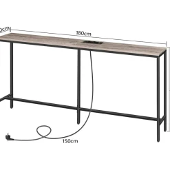 Konsolentisch mit Ladestation USB-Anschlüssen 200cm Grau Sofatisch
