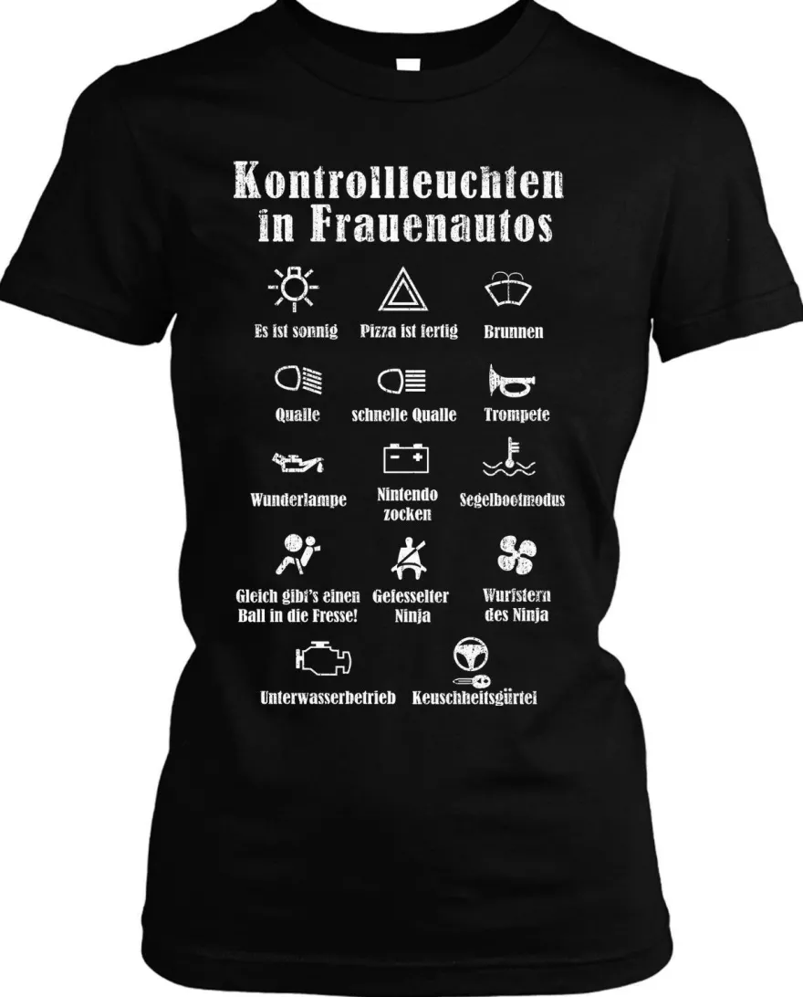 Kontrollleuchten Damen Girlie T-Shirt | Frauen Auto KFZ Fun Mechaniker