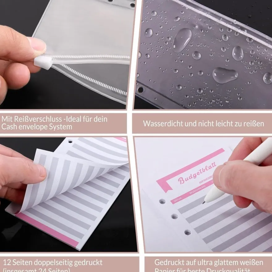 Konvinit A6 Budget Binder Set Rosa - Finanzplaner mit Geldumschlägen und
