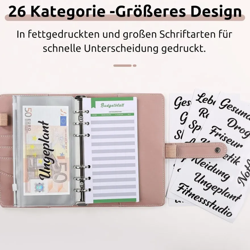 Konvinit A6 Budget Binder Set Rosa - Finanzplaner mit Geldumschlägen und