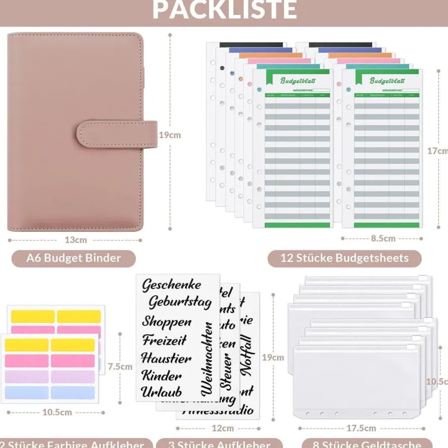 Konvinit A6 Budget Binder Set Rosa - Finanzplaner mit Geldumschlägen und