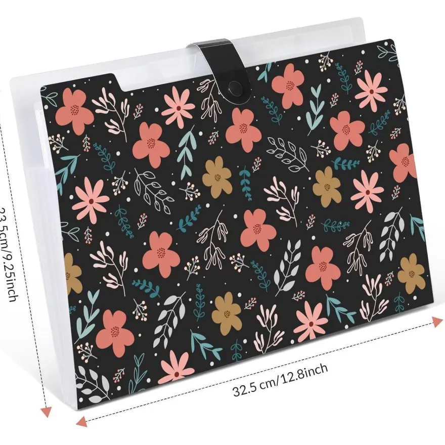 Konvinit Dokumentenmappe A4 mit 6 Fächern - Blumenmuster, ideal für Büro