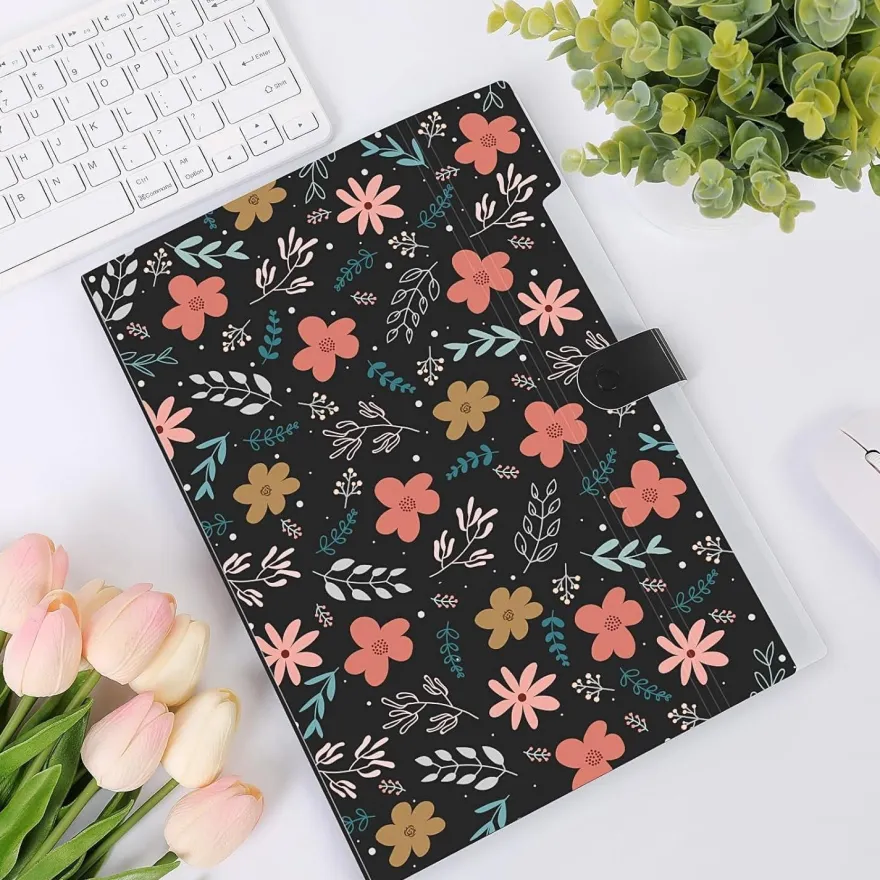 Konvinit Dokumentenmappe A4 mit 6 Fächern - Blumenmuster, ideal für Büro
