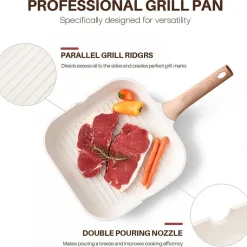 Kordisen Antihaft Grillpfanne 24 cm Quadratisch für Induktion mit Ausgießern