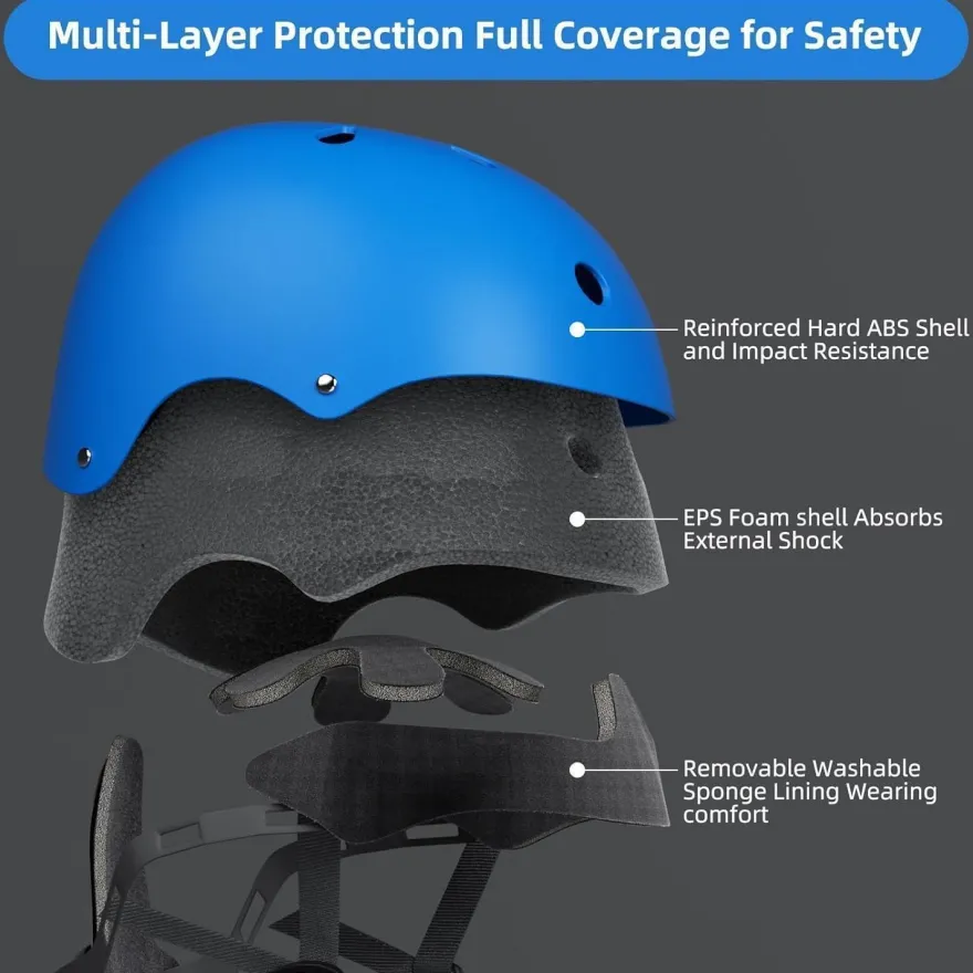 Korimefa Kinder Fahrradhelm Skaterhelm Verstellbar 3-13 Jahre Blau