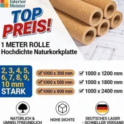 Korkplatten & rollen, 10mm (Große Varianten) - Dämmung Bodenunterlage Bastel/DIY-Kork