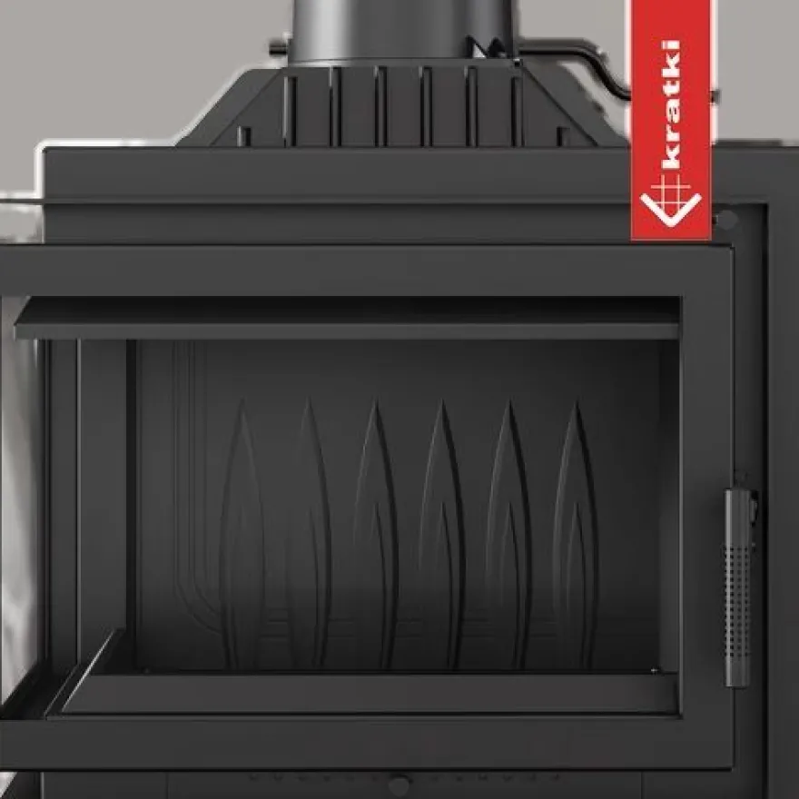 KRATKI SIMPLE Kamineinsatz links 8 kW Ø 150 – Gusseisen, Eckkamin, BImSchV II