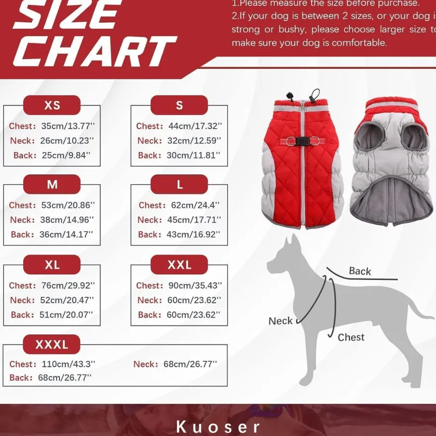 Kuoser Hundemantel Wasserdicht Winterjacke für Hunde L Rot