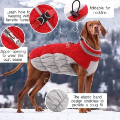 Kuoser Hundemantel Wasserdicht Winterjacke für Hunde L Rot