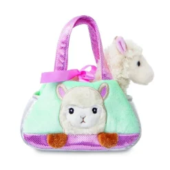 1 Kuscheltier in Handtasche, Katze, Pferd, Einhorn, Alpaka, 18 cm, Plüschtier Tasche
