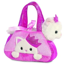 1 Kuscheltier in Handtasche, Katze, Pferd, Einhorn, Alpaka, 18 cm, Plüschtier Tasche