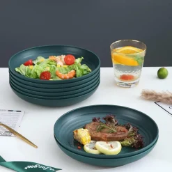 Kyraton 8er Set 23cm Dunkelgrün Kunststoff Teller Speise-/Pasta-/Knödel-Schüssel