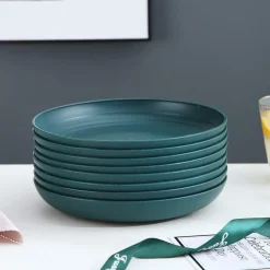 Kyraton 8er Set 23cm Dunkelgrün Kunststoff Teller Speise-/Pasta-/Knödel-Schüssel