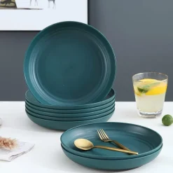 Kyraton 8er Set 23cm Dunkelgrün Kunststoff Teller Speise-/Pasta-/Knödel-Schüssel