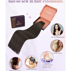 LaaVoo Echthaar Extensions Mokka Braun Sew in Weft Tressen Glatt 40cm 100g #1C