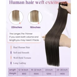 LaaVoo Echthaar Extensions Mokka Braun Sew in Weft Tressen Glatt 40cm 100g #1C