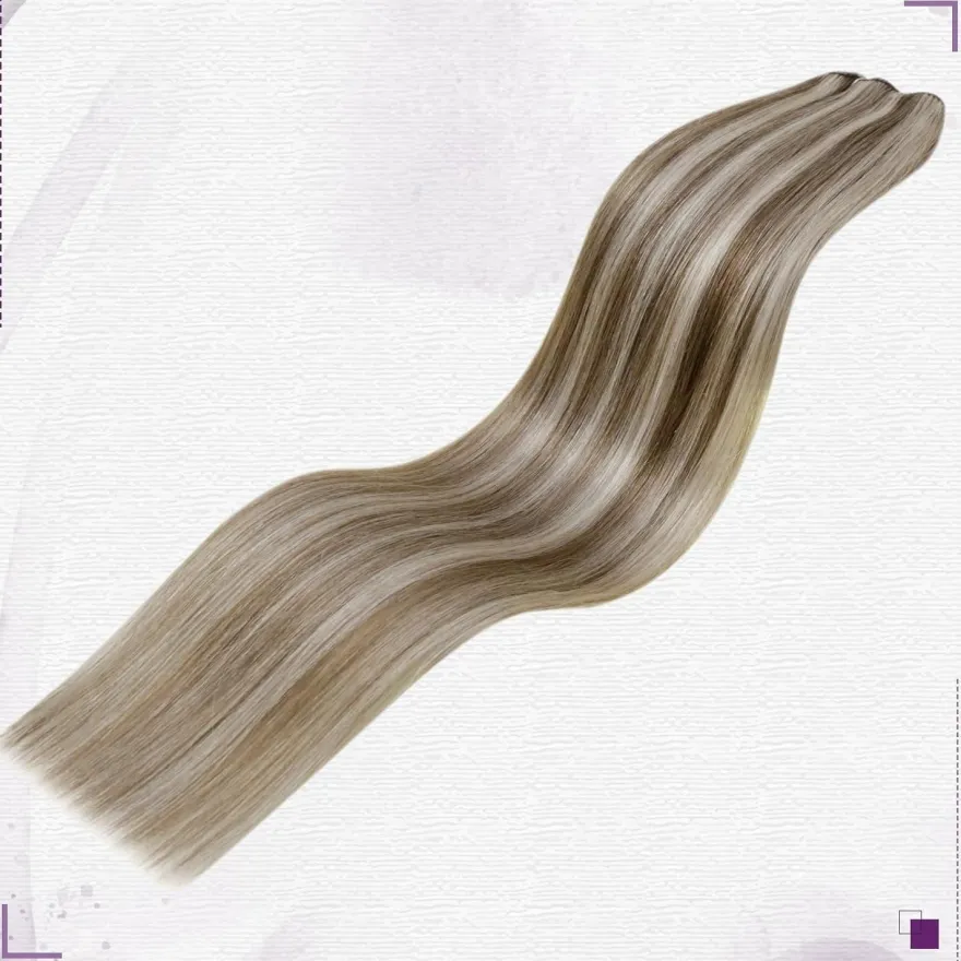 LaaVoo Echthaar Tressen Extensions Blond Highlighted Glatt Weft Extensions