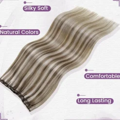 LaaVoo Echthaar Tressen Extensions Blond Highlighted Glatt Weft Extensions