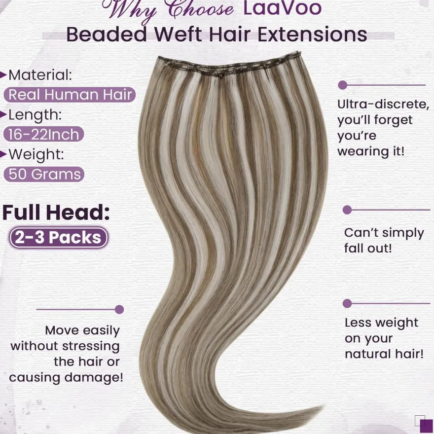 LaaVoo Echthaar Tressen Extensions Blond Highlighted Glatt Weft Extensions