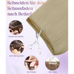 LaaVoo Echthaar Tressen zum Einnähen Blond Remy Extensions 60cm 100g - Bleiche